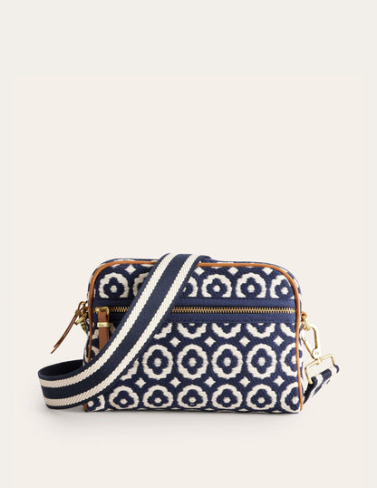 Canvas Cross-Body Bag-Navy, Geo-1