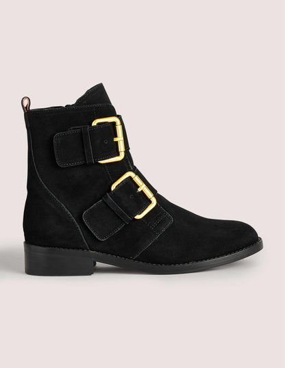 Double Buckle Ankle Boots-Black-1