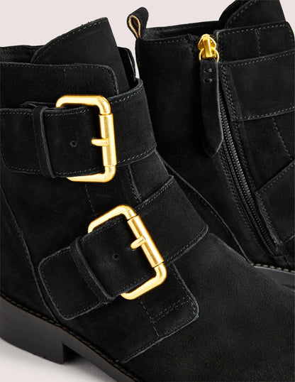 Double Buckle Ankle Boots-Black-3