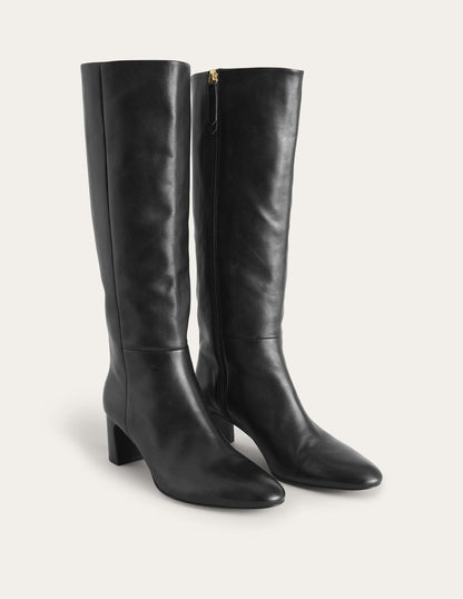 Erica Knee High Leather Boots-Black Leather