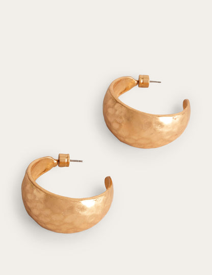 Hammered Hoop Earrings-Gold-2