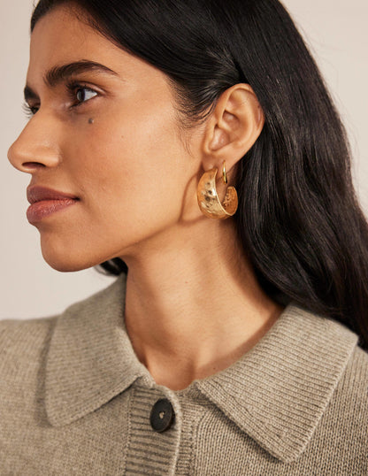 Hammered Hoop Earrings-Gold-1