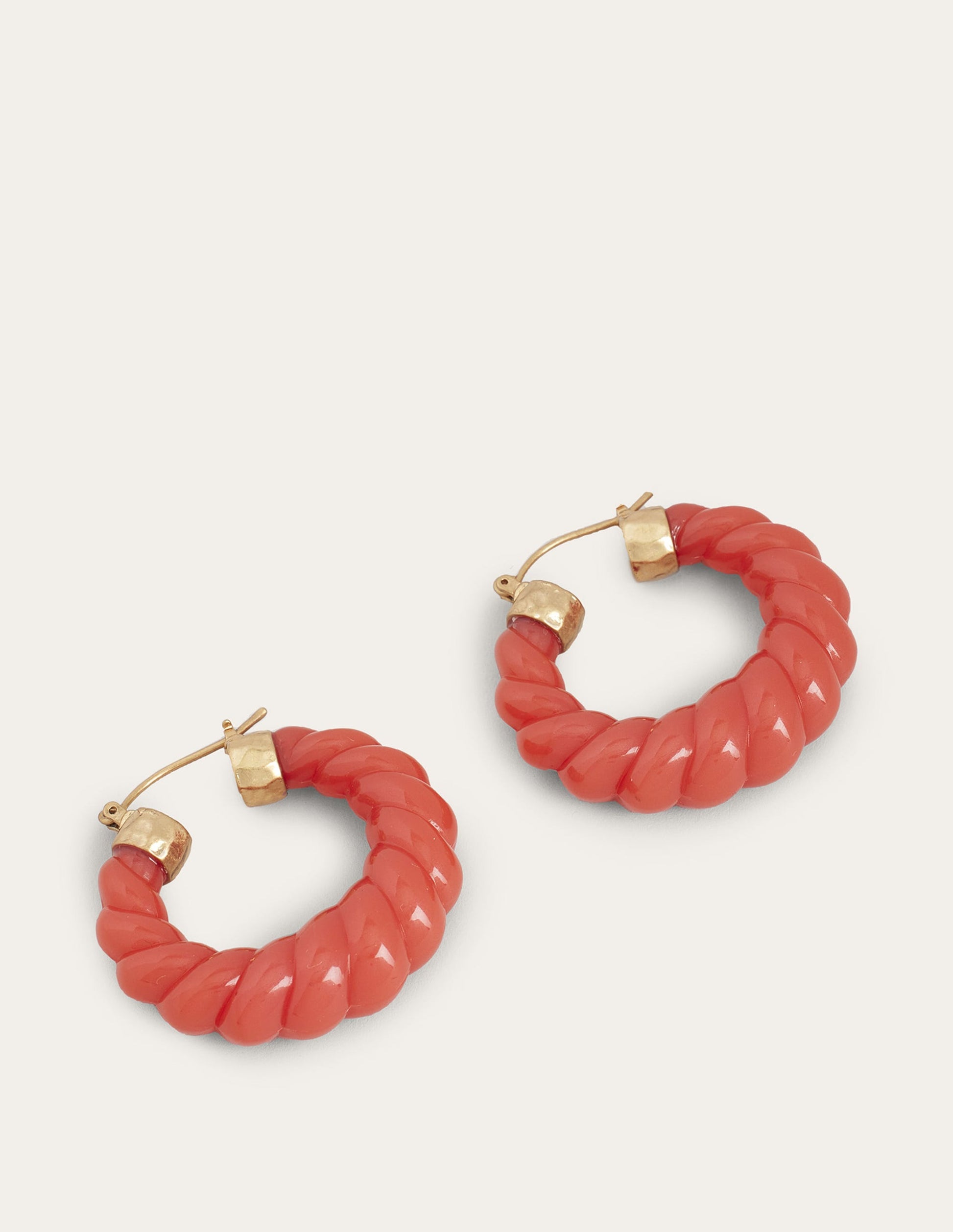 Croissant Resin Hoop Earrings-Coral-1