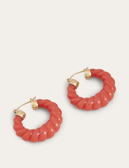 Croissant Resin Hoop Earrings-Coral-1