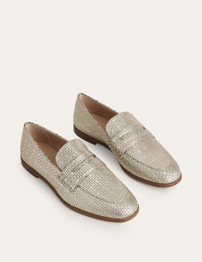 Woven Leather Loafers-Gold Weave Effect Leather-2