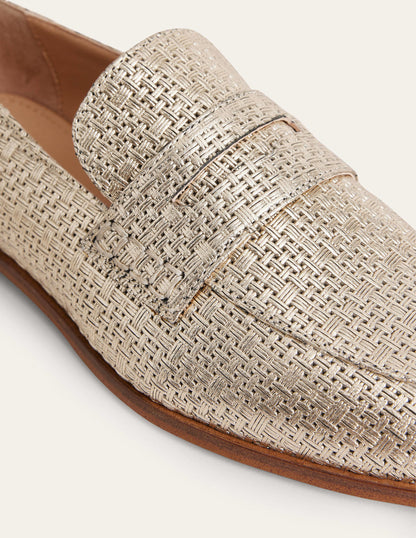 Woven Leather Loafers-Gold Weave Effect Leather-3