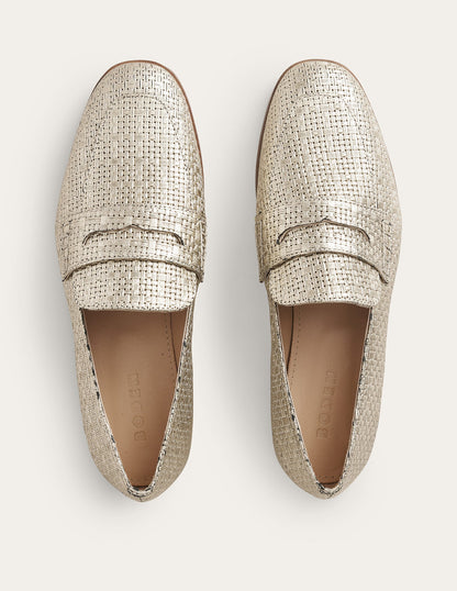Woven Leather Loafers-Gold Weave Effect Leather-4