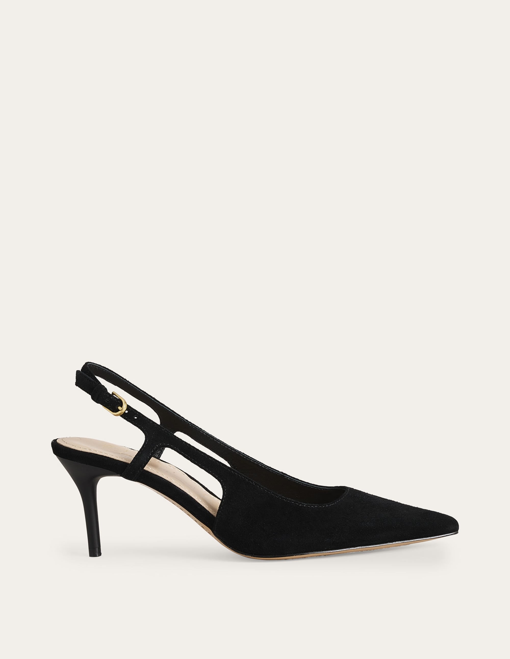 Cut Out Sling Back Heels-Black Kid Suede - Image 2