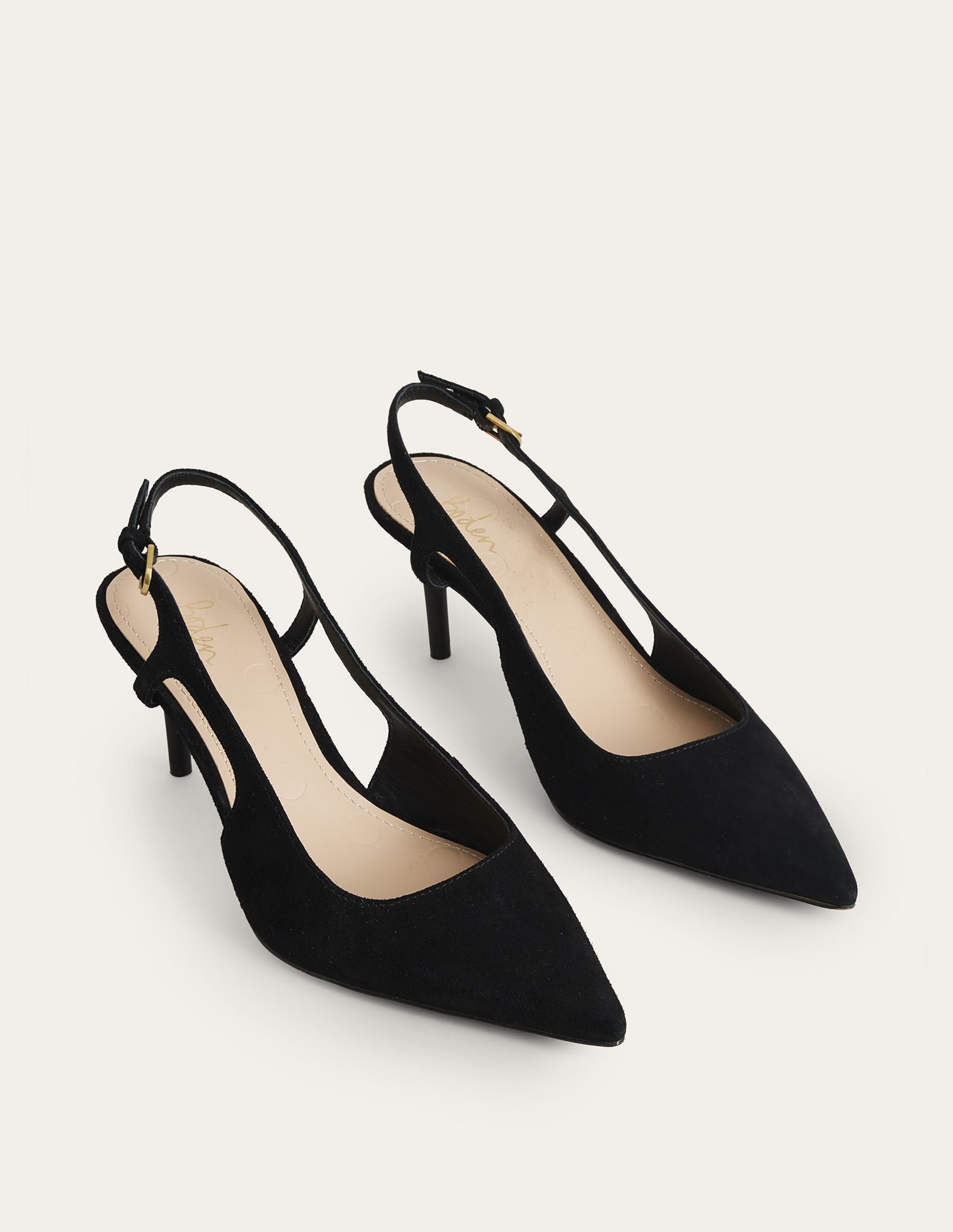 Cut Out Sling Back Heels-Black Kid Suede - Image 3