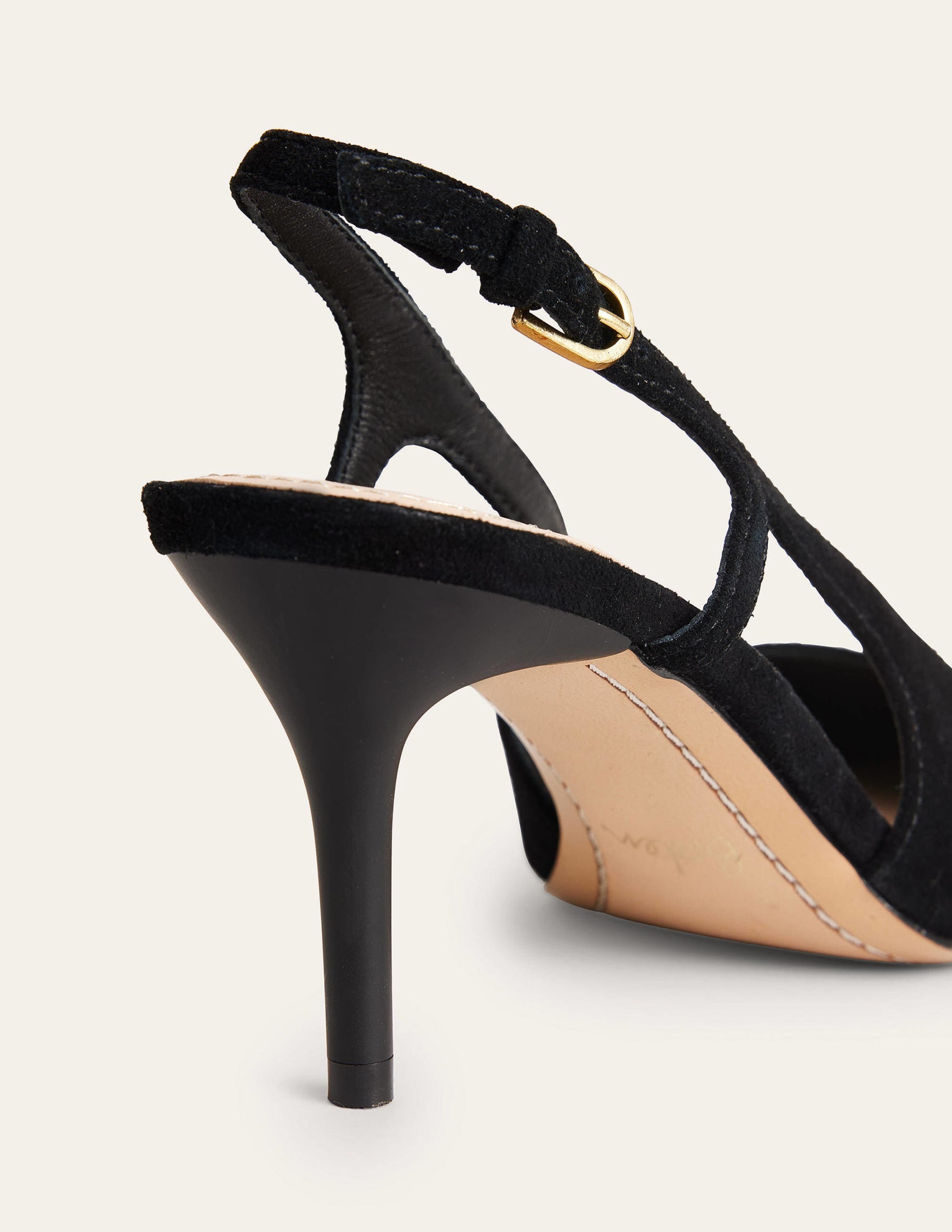 Cut Out Sling Back Heels-Black Kid Suede - Image 4