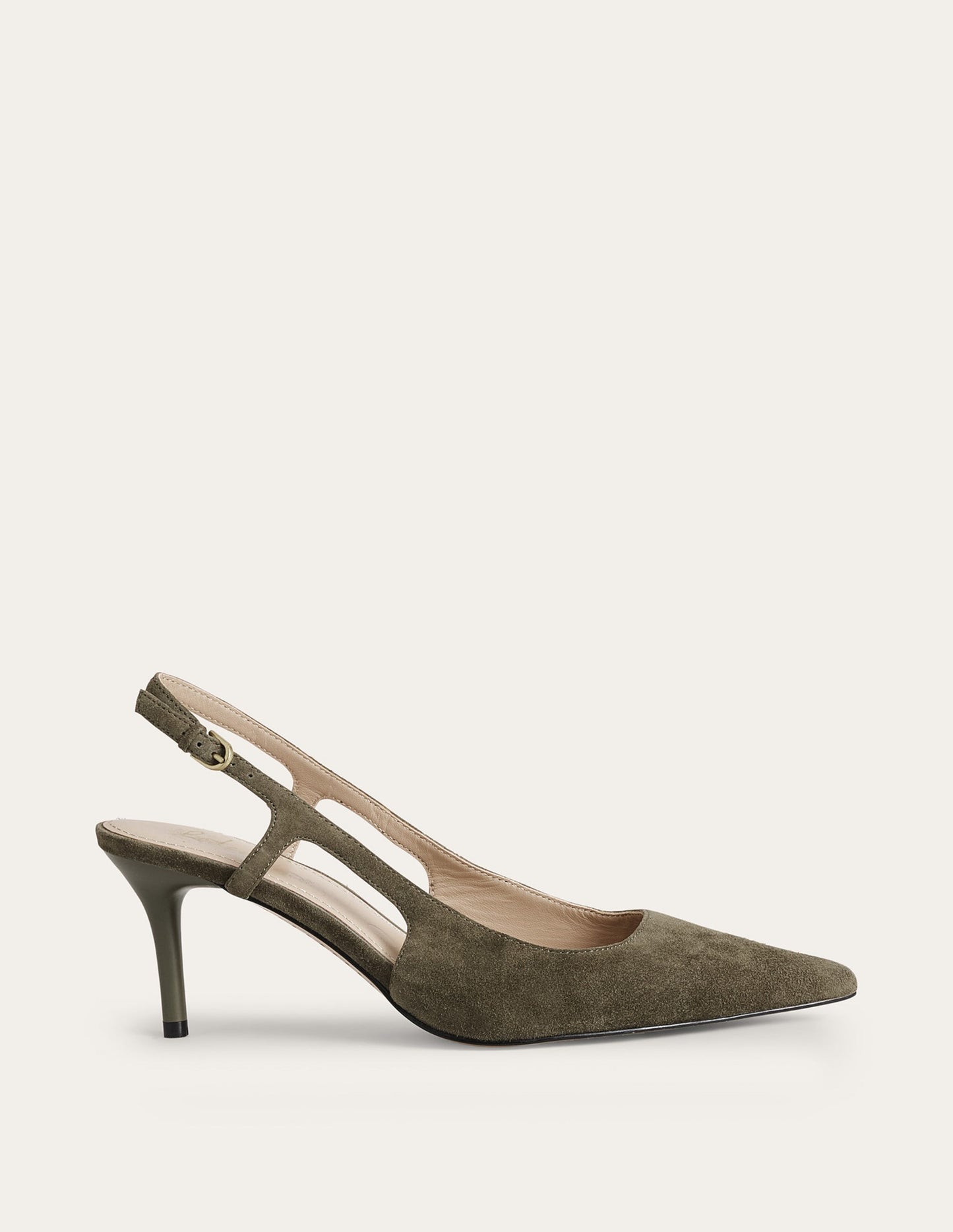 Cut Out Sling Back Heels-Deep Olive Suede