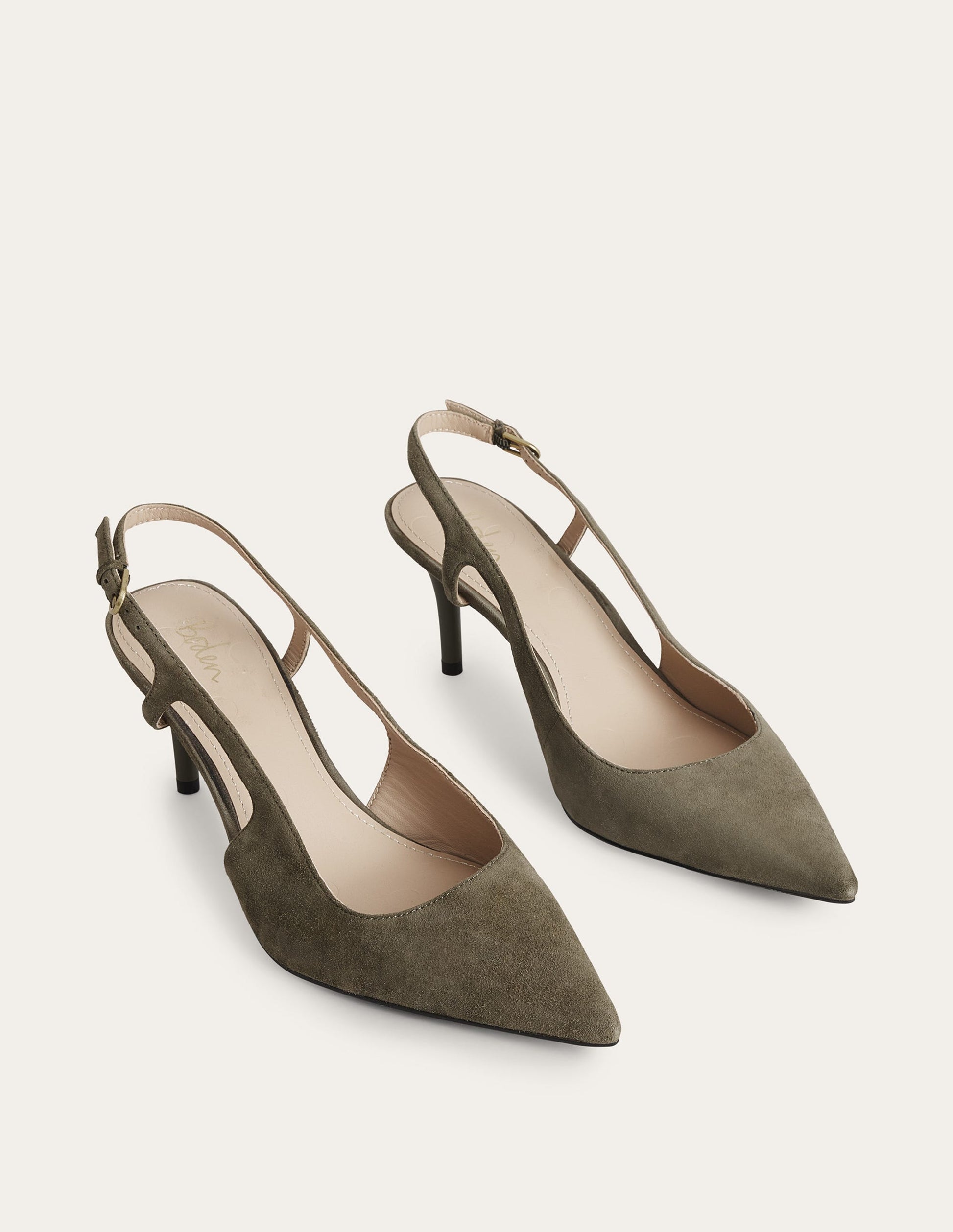 Cut Out Sling Back Heels-Deep Olive Suede-2