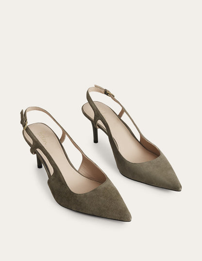 Cut Out Sling Back Heels-Deep Olive Suede-2