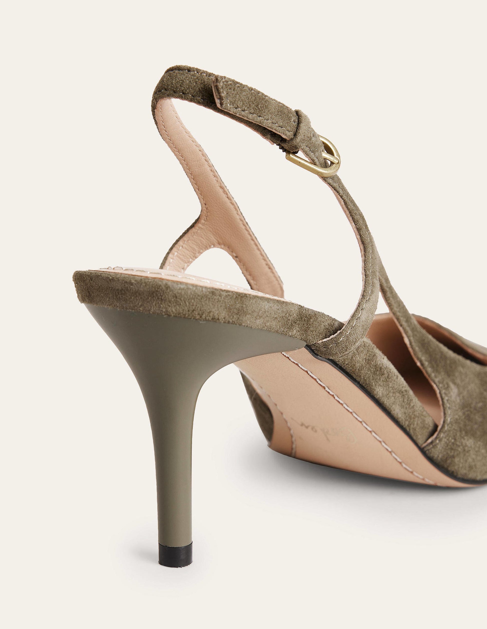 Cut Out Sling Back Heels-Deep Olive Suede-3