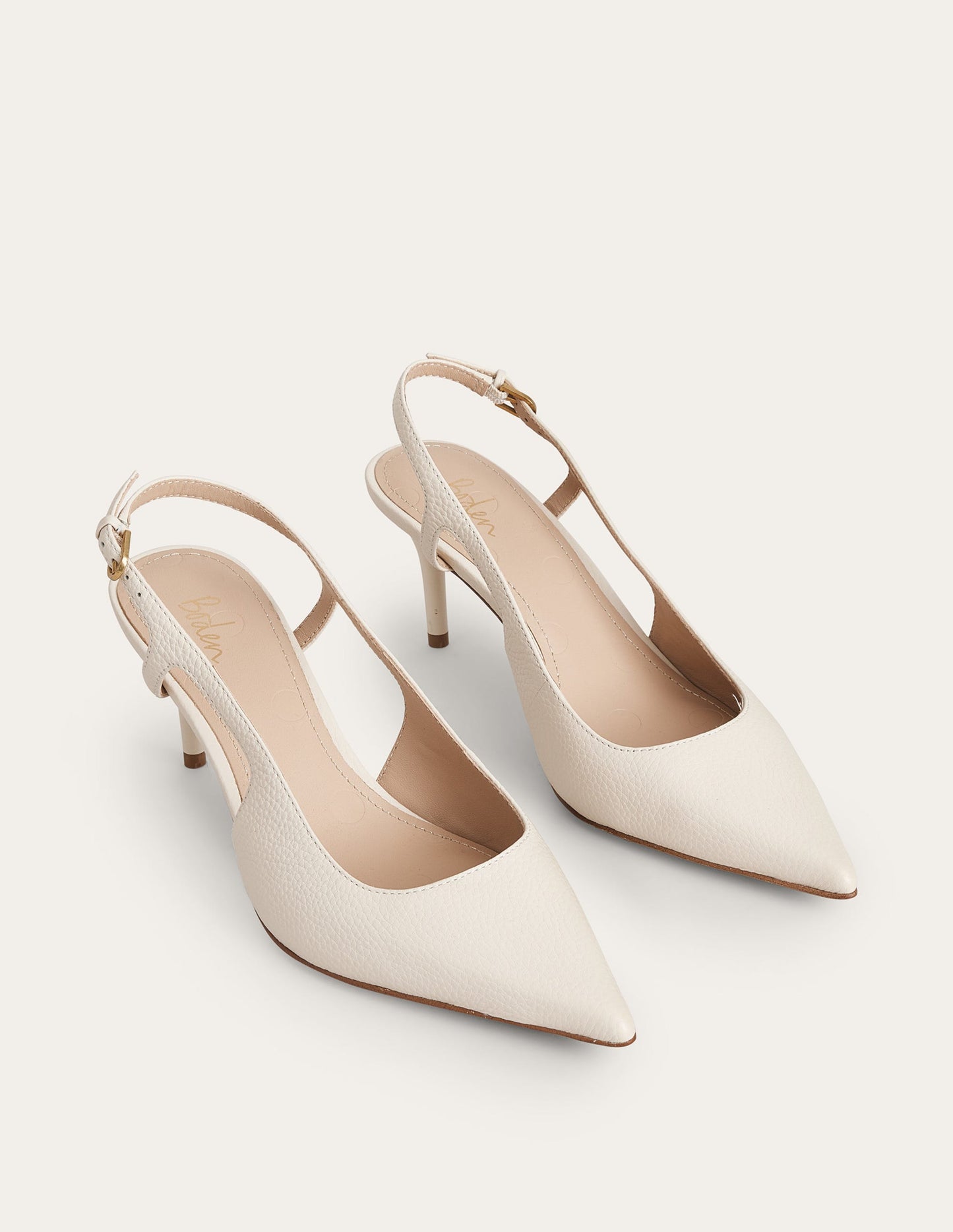 Cut Out Sling Back Heels-Off White Tumbled Leather