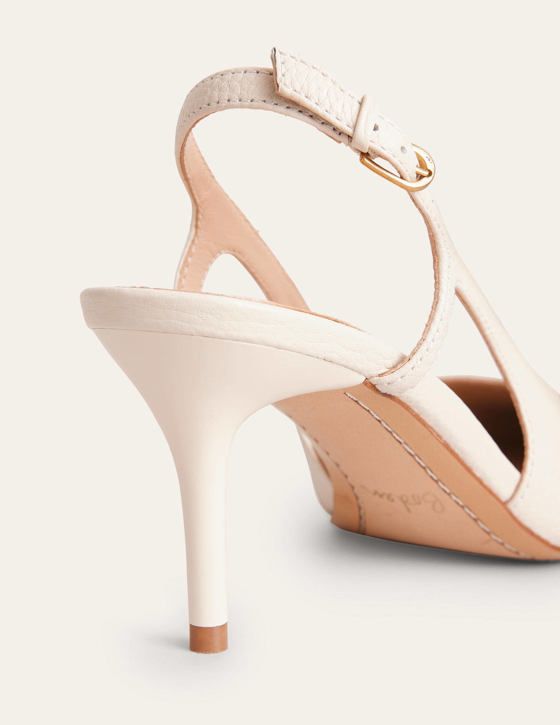Cut Out Sling Back Heels-Off White Tumbled Leather-4