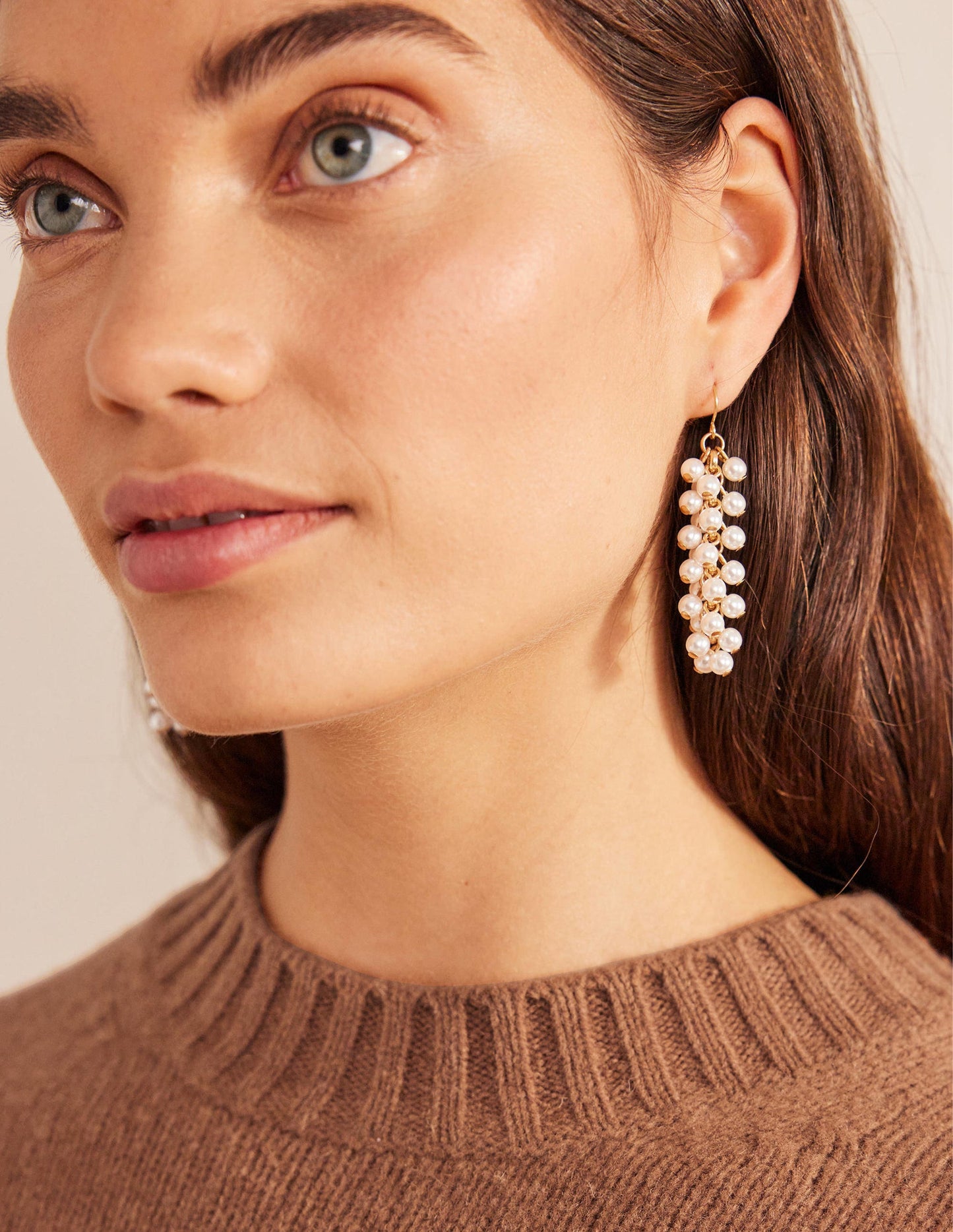 Beaded Drop Earrings-Pearl