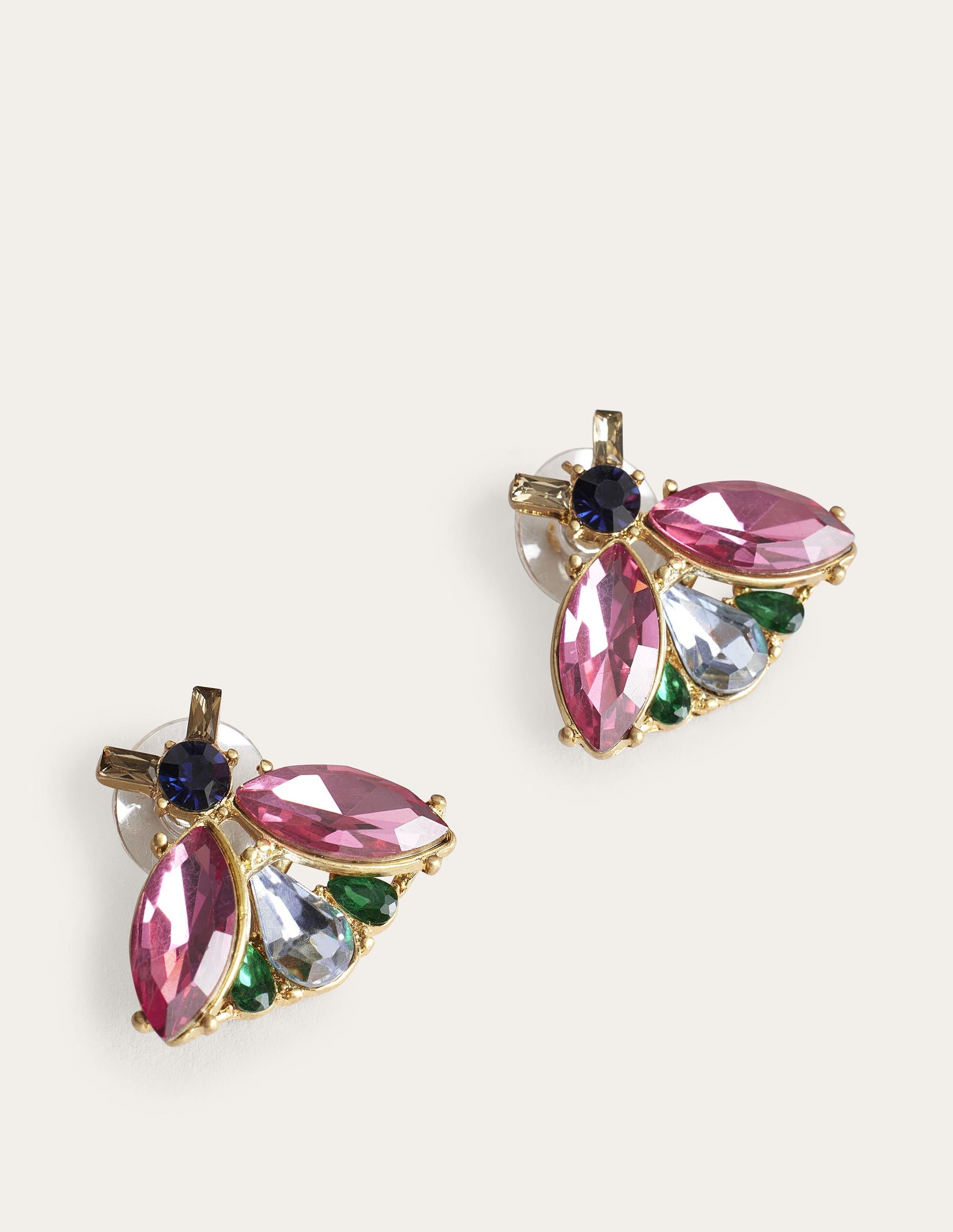 Embellished Bee Stud Earrings-Blue & Pink-2
