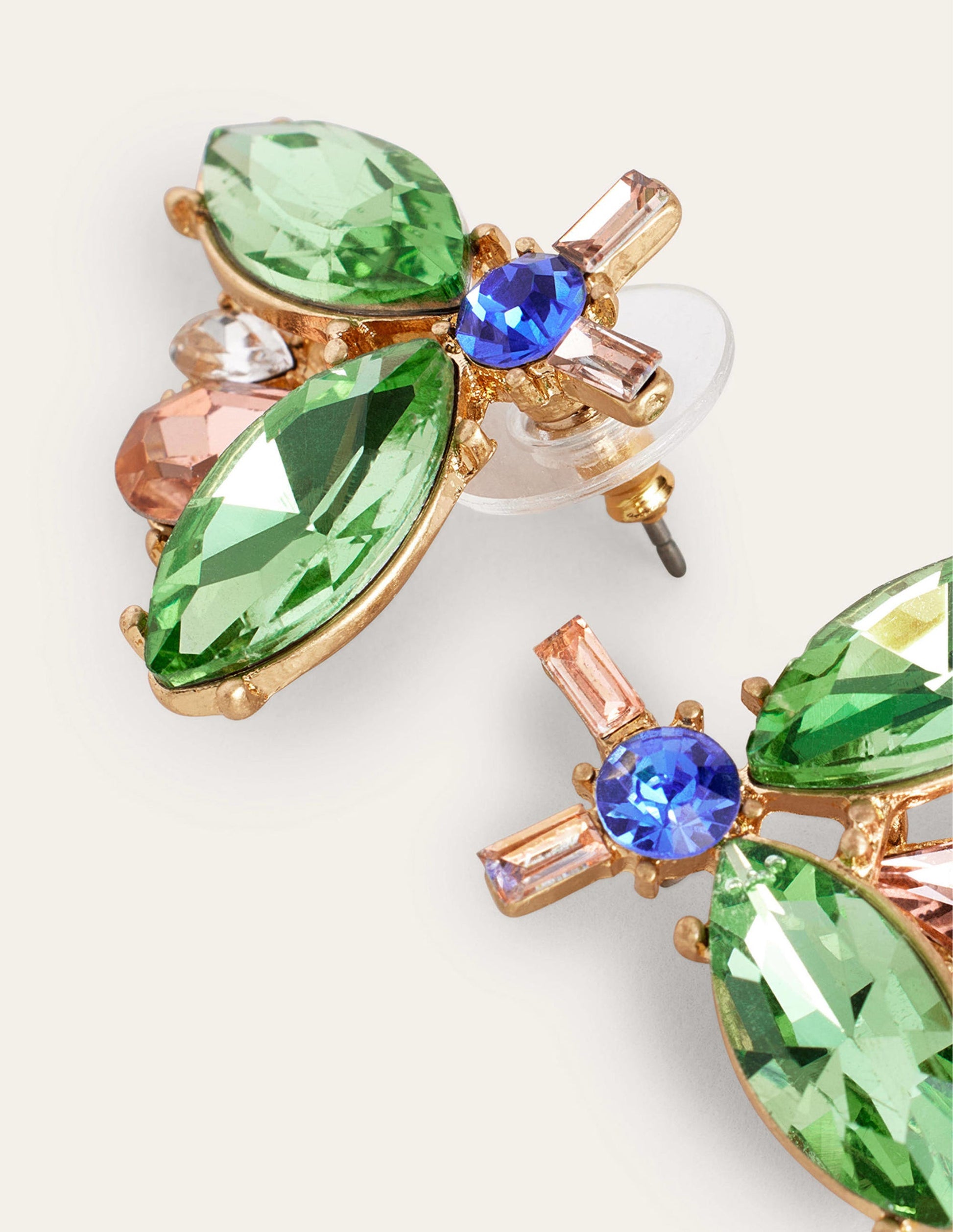 Embellished Bee Stud Earrings-Pink & Green-3