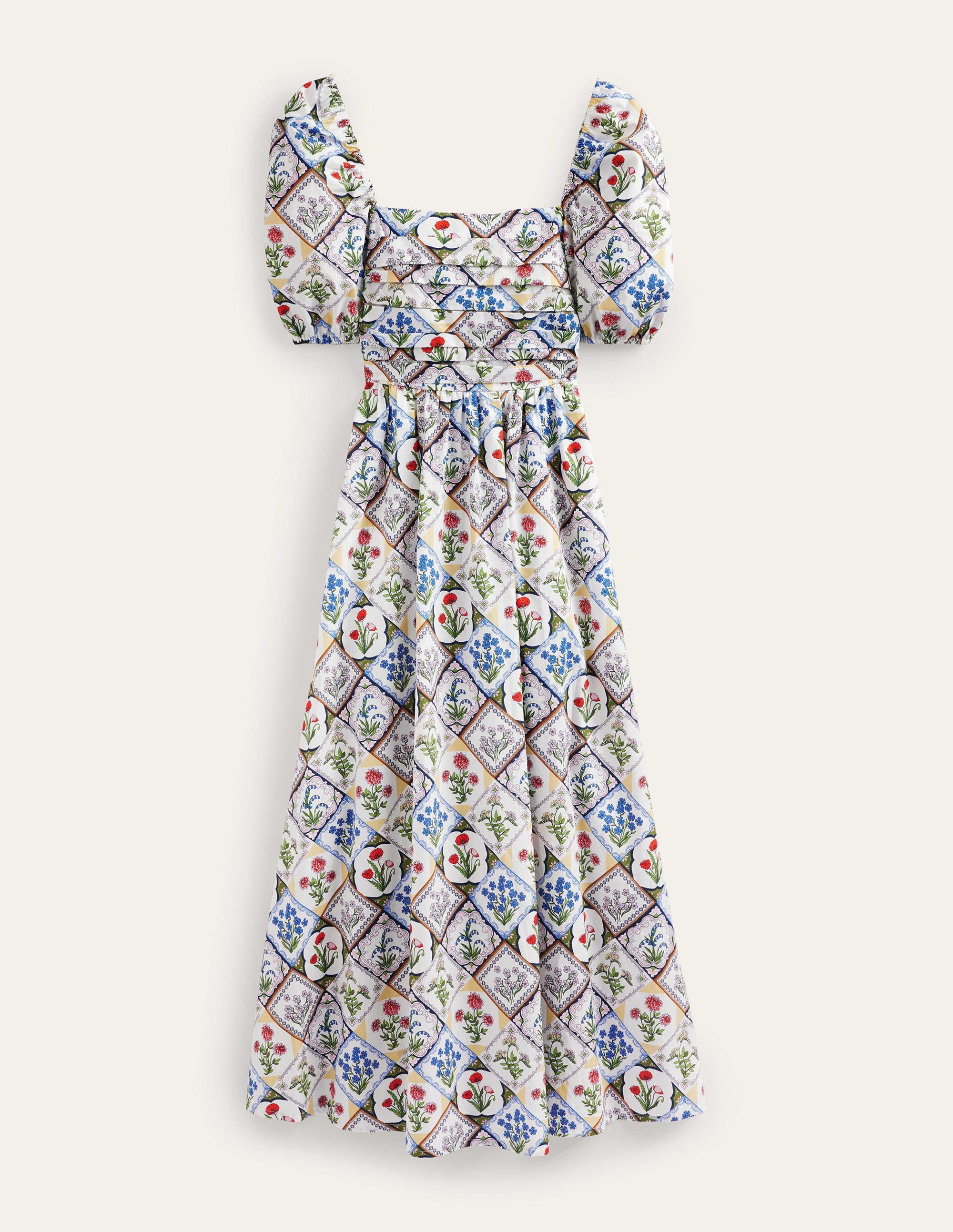 Ruched Bodice Midi Dress-Ivory, Wild Bluebell - Image 6