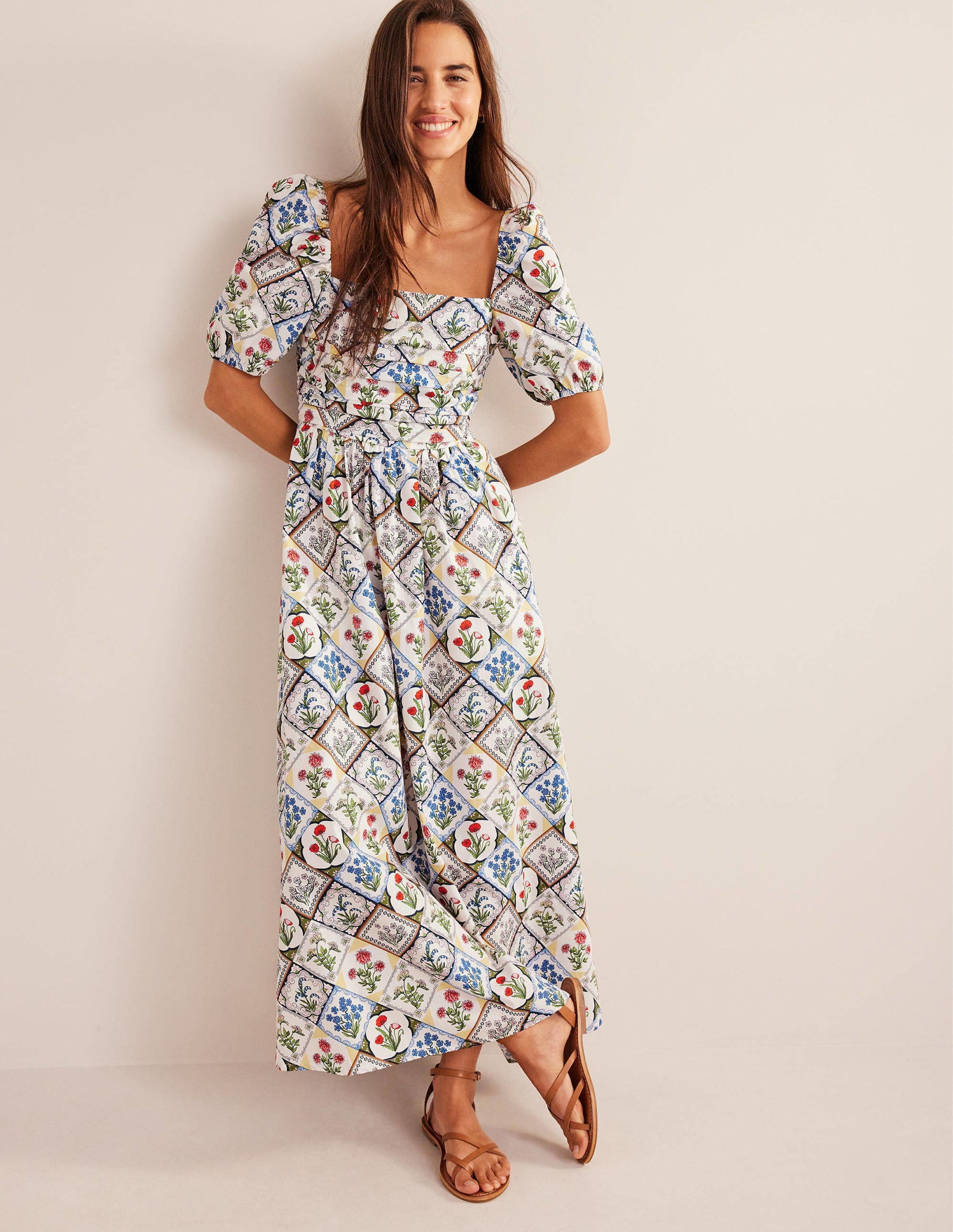 Ruched Bodice Midi Dress-Ivory, Wild Bluebell-1