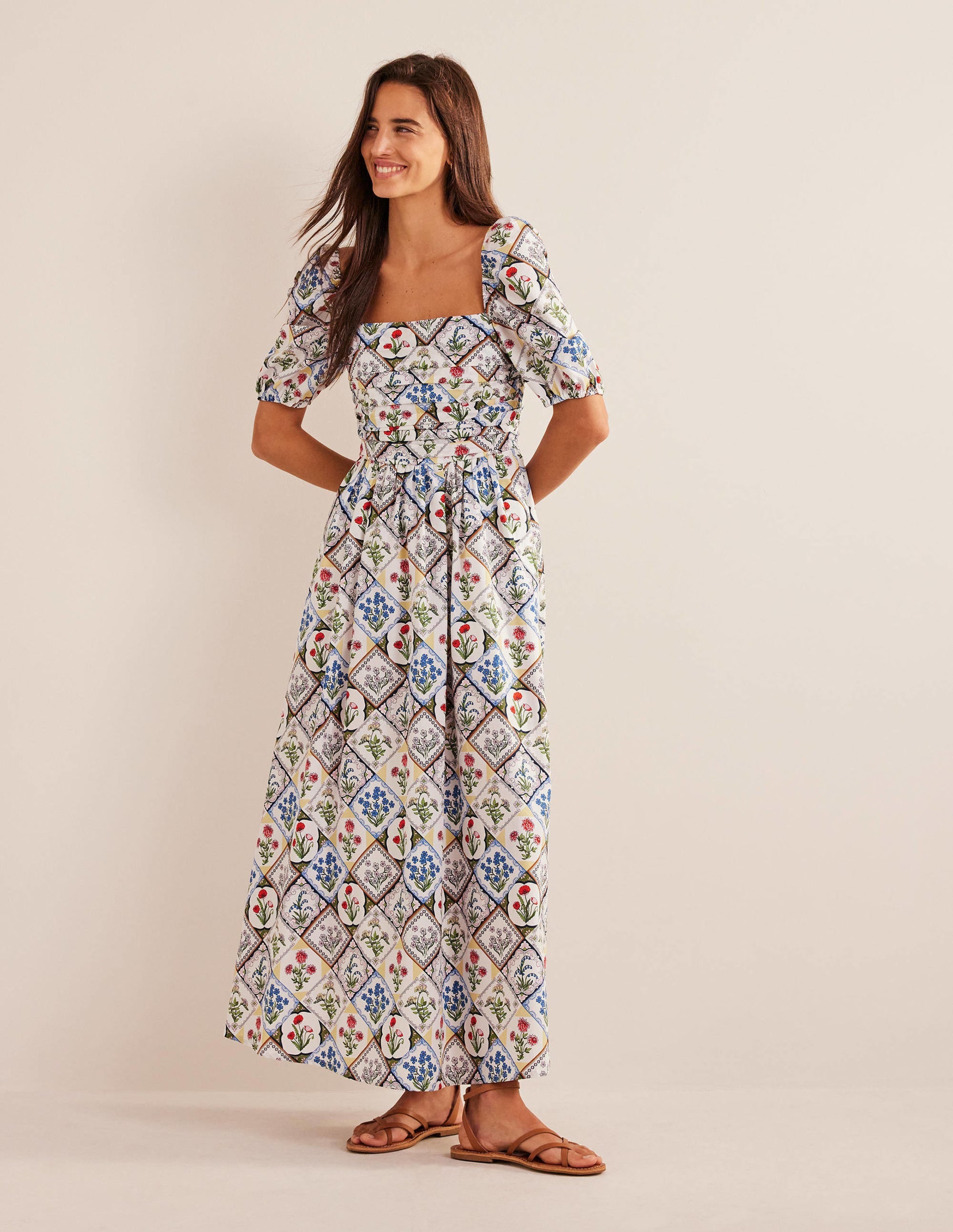 Ruched Bodice Midi Dress-Ivory, Wild Bluebell - Image 3
