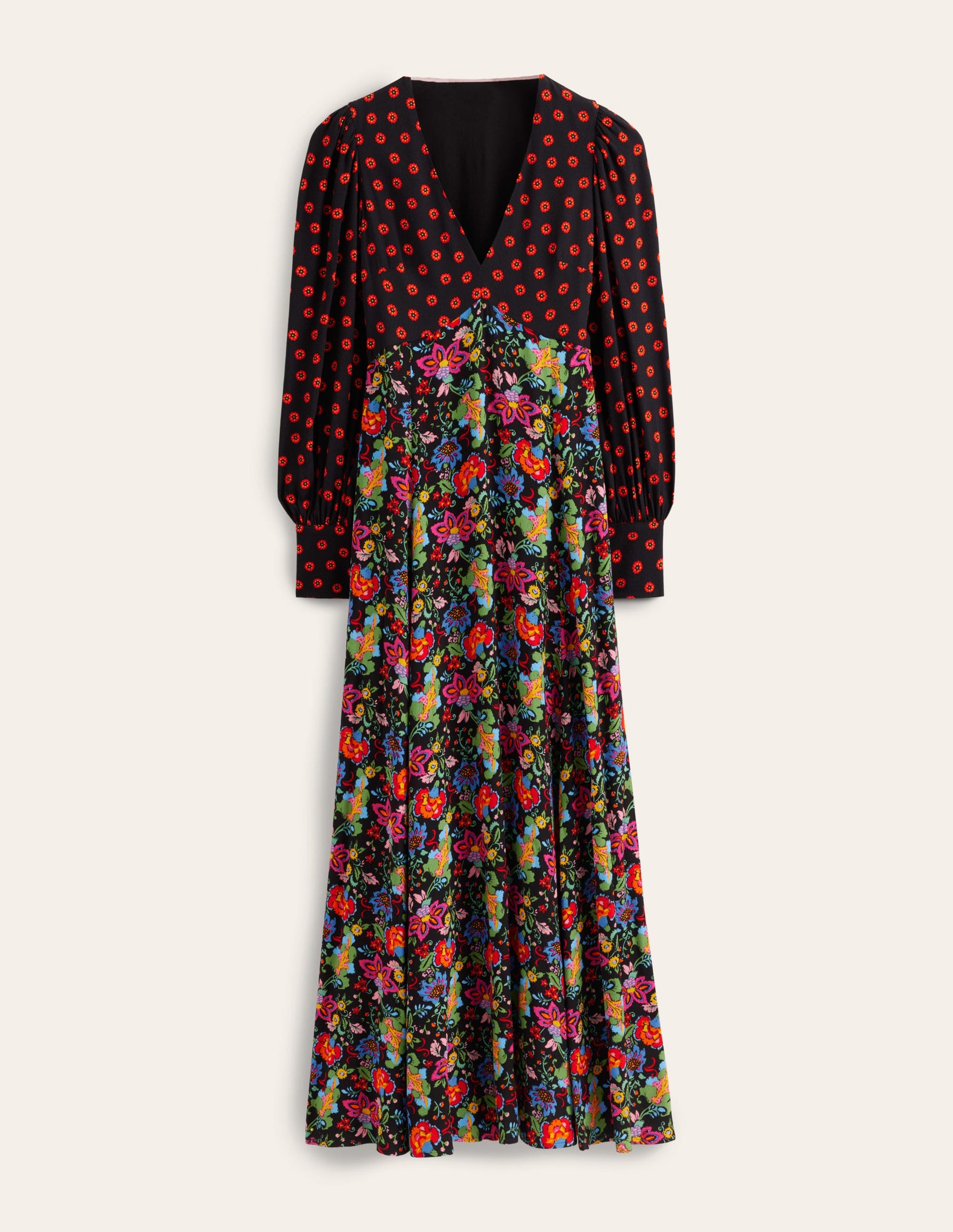 Blouson Sleeve Maxi Tea Dress-Black, Carnation Garden-5