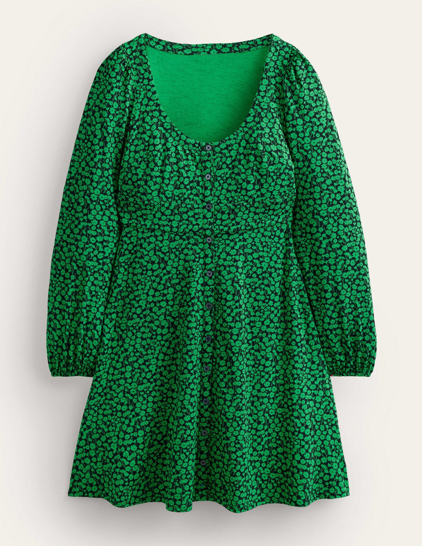Button Front Jersey Mini Dress-Green Bee, Tulip Sprig