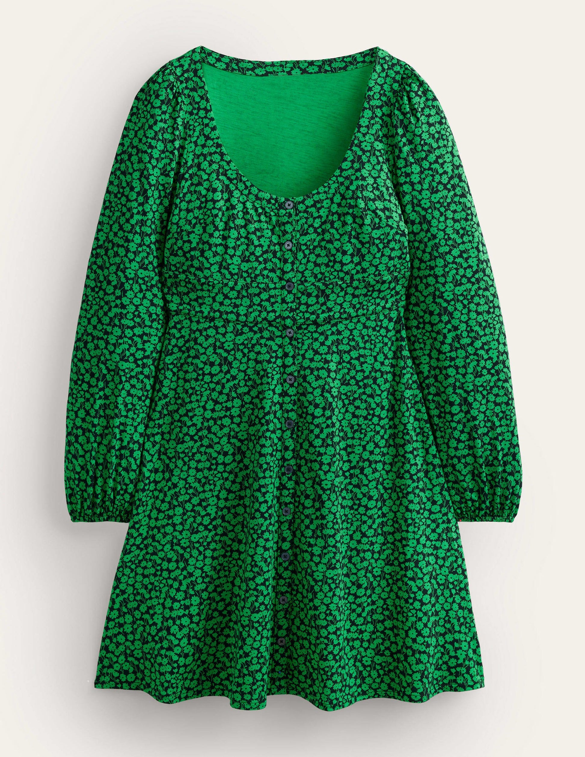 Button Front Jersey Mini Dress-Green Bee, Tulip Sprig-6