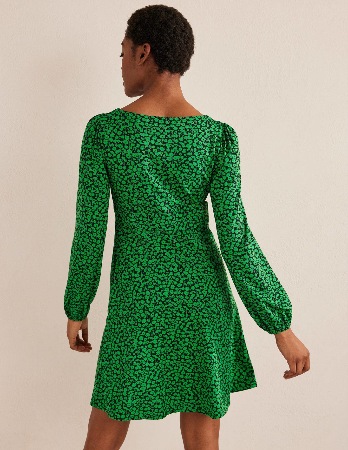 Button Front Jersey Mini Dress-Green Bee, Tulip Sprig
