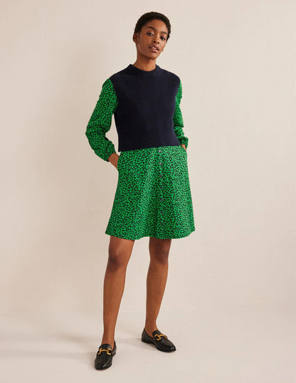 Button Front Jersey Mini Dress-Green Bee, Tulip Sprig-5