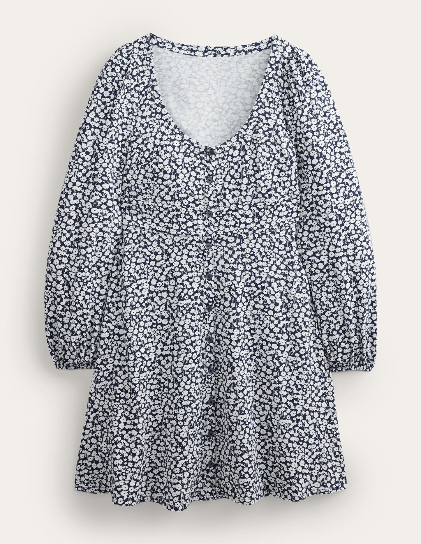 Button Front Jersey Mini Dress-French Navy, Tulip Sprig