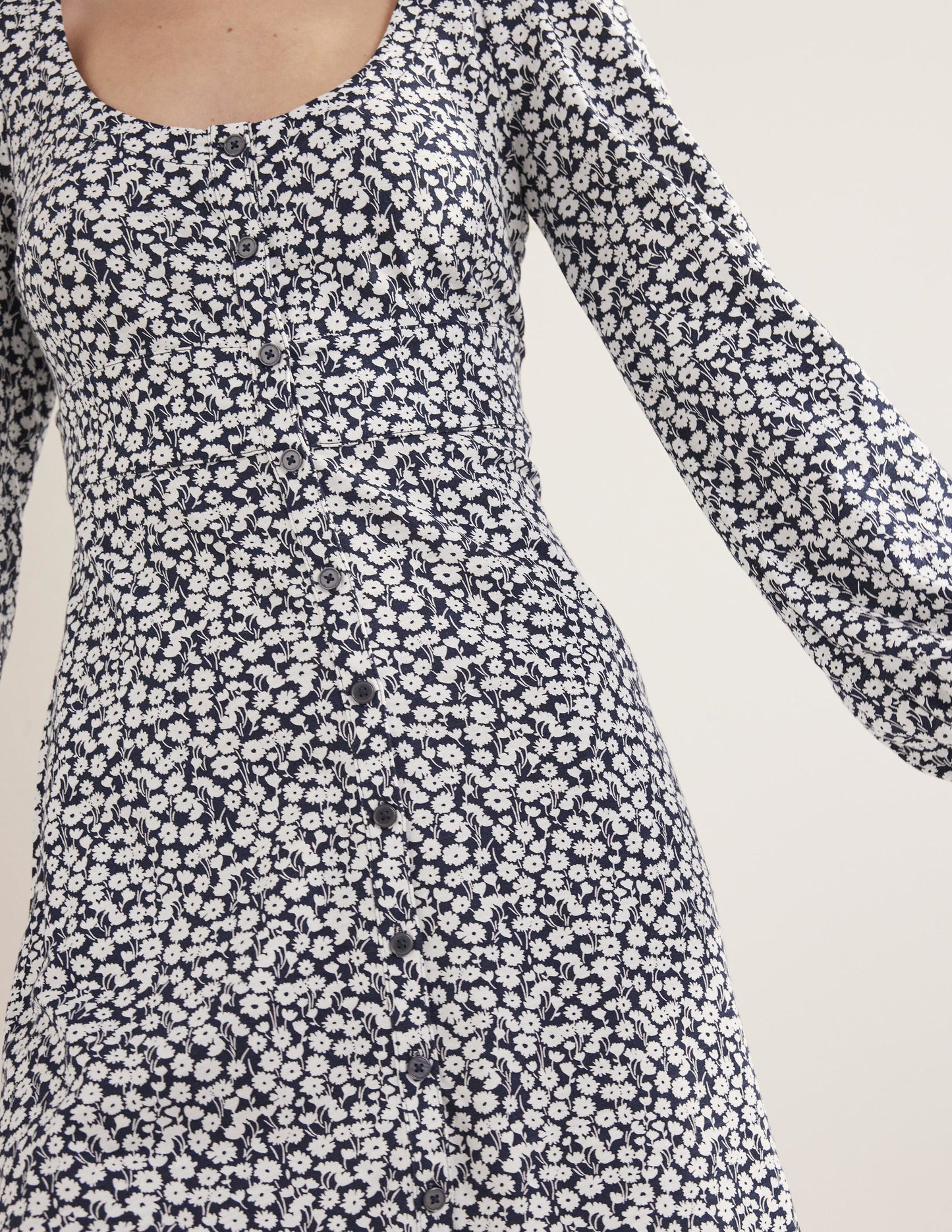 Button Front Jersey Mini Dress-French Navy, Tulip Sprig