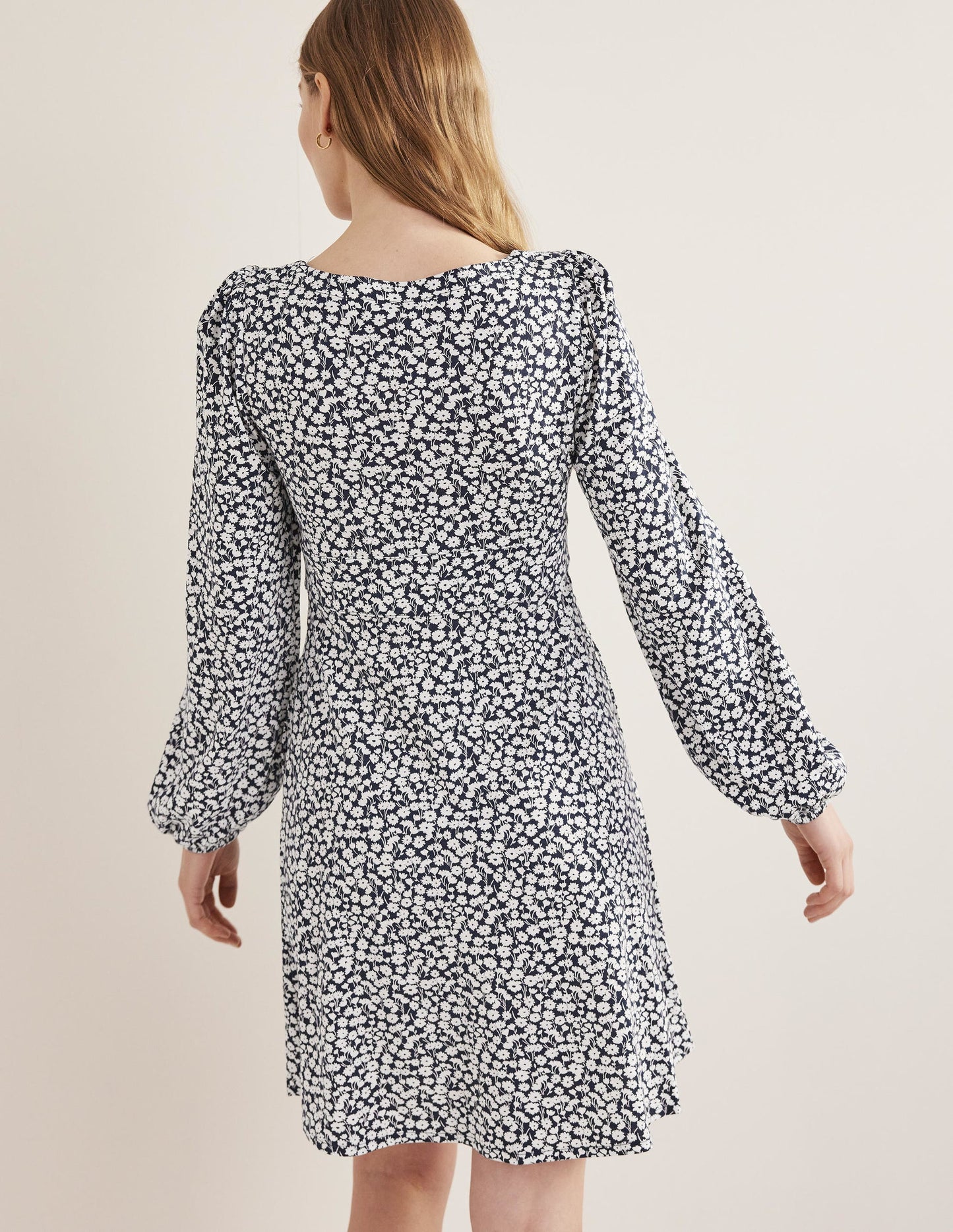 Button Front Jersey Mini Dress-French Navy, Tulip Sprig