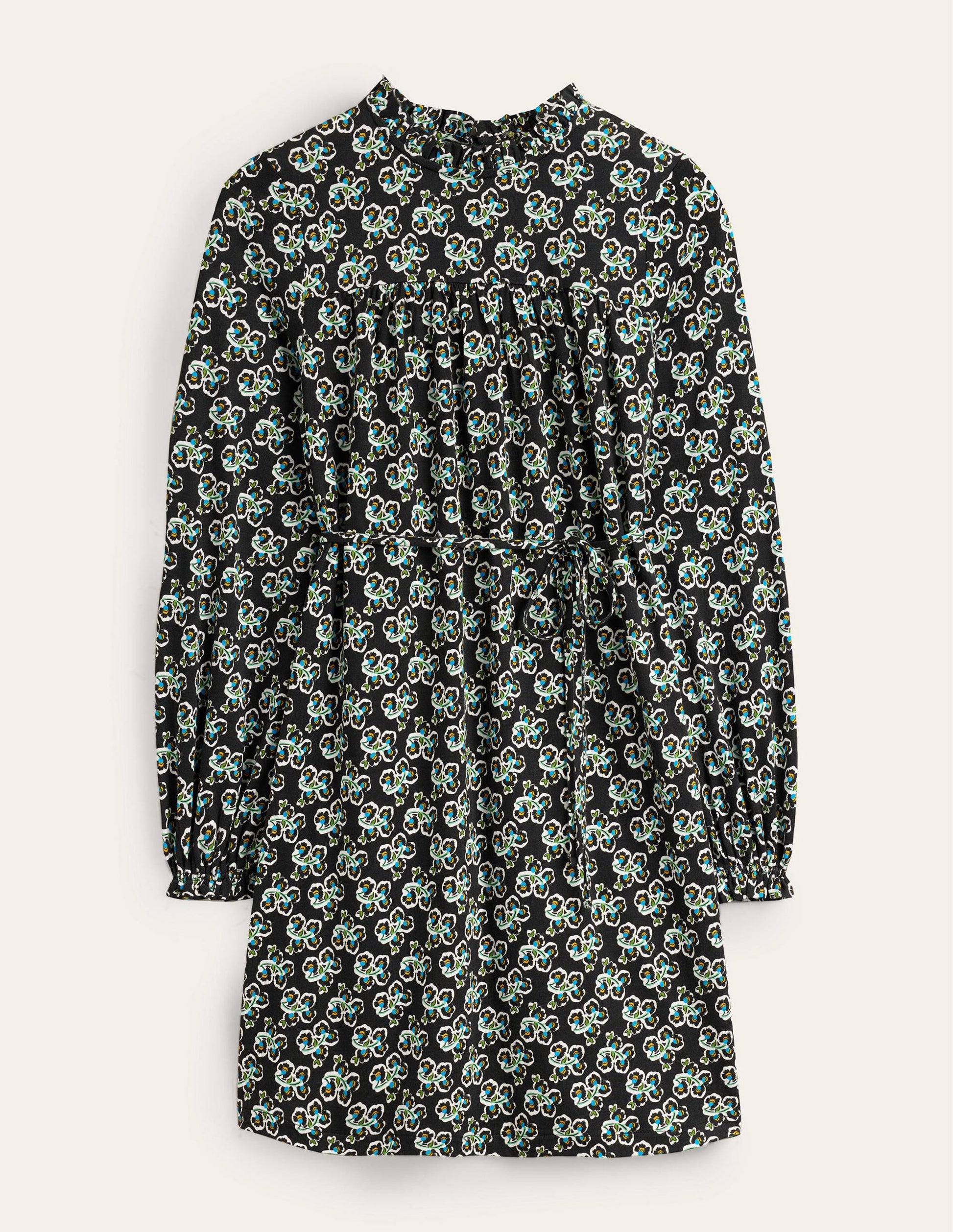 Easy Yoke Mini Jersey Dress-Black, Petal Blossom-5