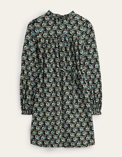 Easy Yoke Mini Jersey Dress-Black, Petal Blossom-5