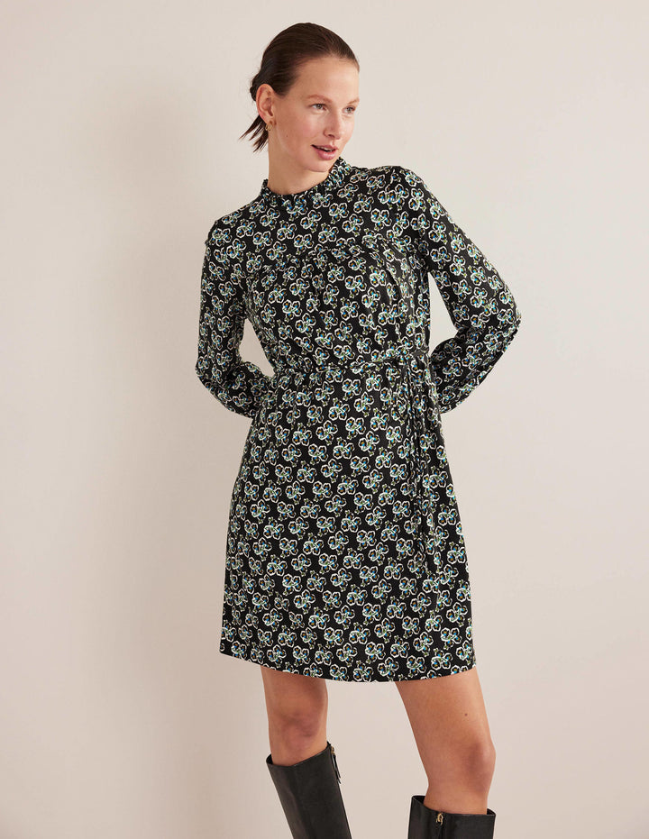 Easy Yoke Mini Jersey Dress-Black, Petal Blossom