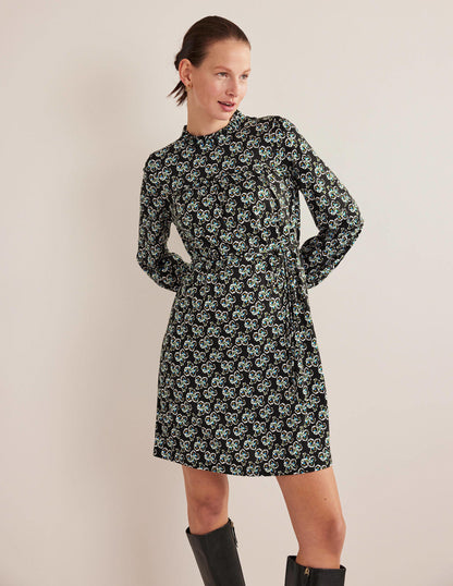 Easy Yoke Mini Jersey Dress-Black, Petal Blossom-1