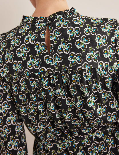 Easy Yoke Mini Jersey Dress-Black, Petal Blossom-2