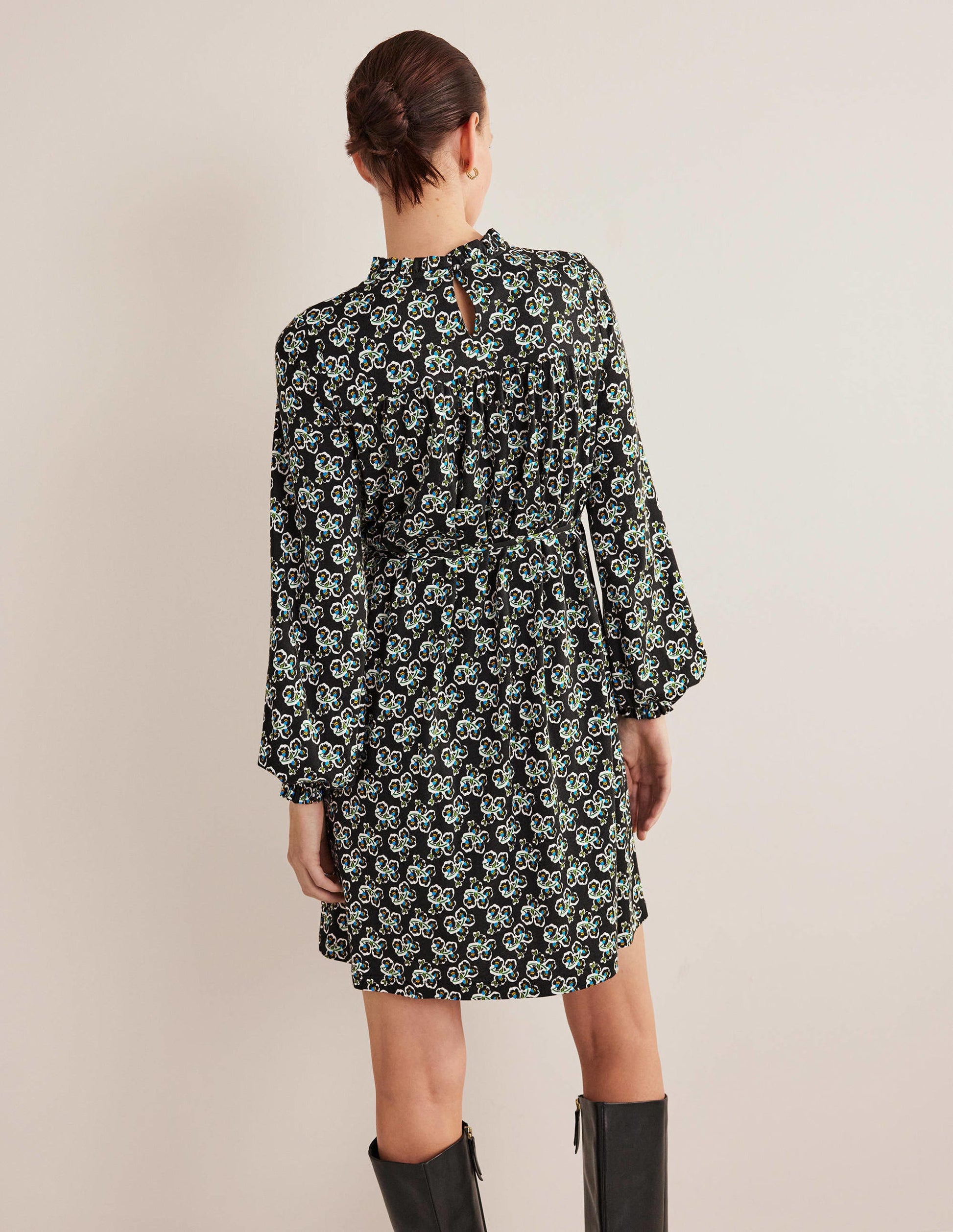 Easy Yoke Mini Jersey Dress-Black, Petal Blossom-3