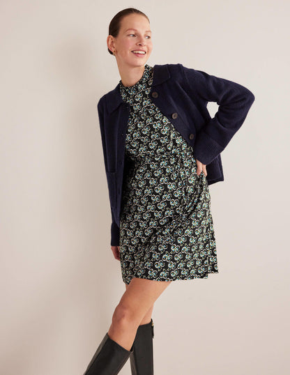 Easy Yoke Mini Jersey Dress-Black, Petal Blossom-4