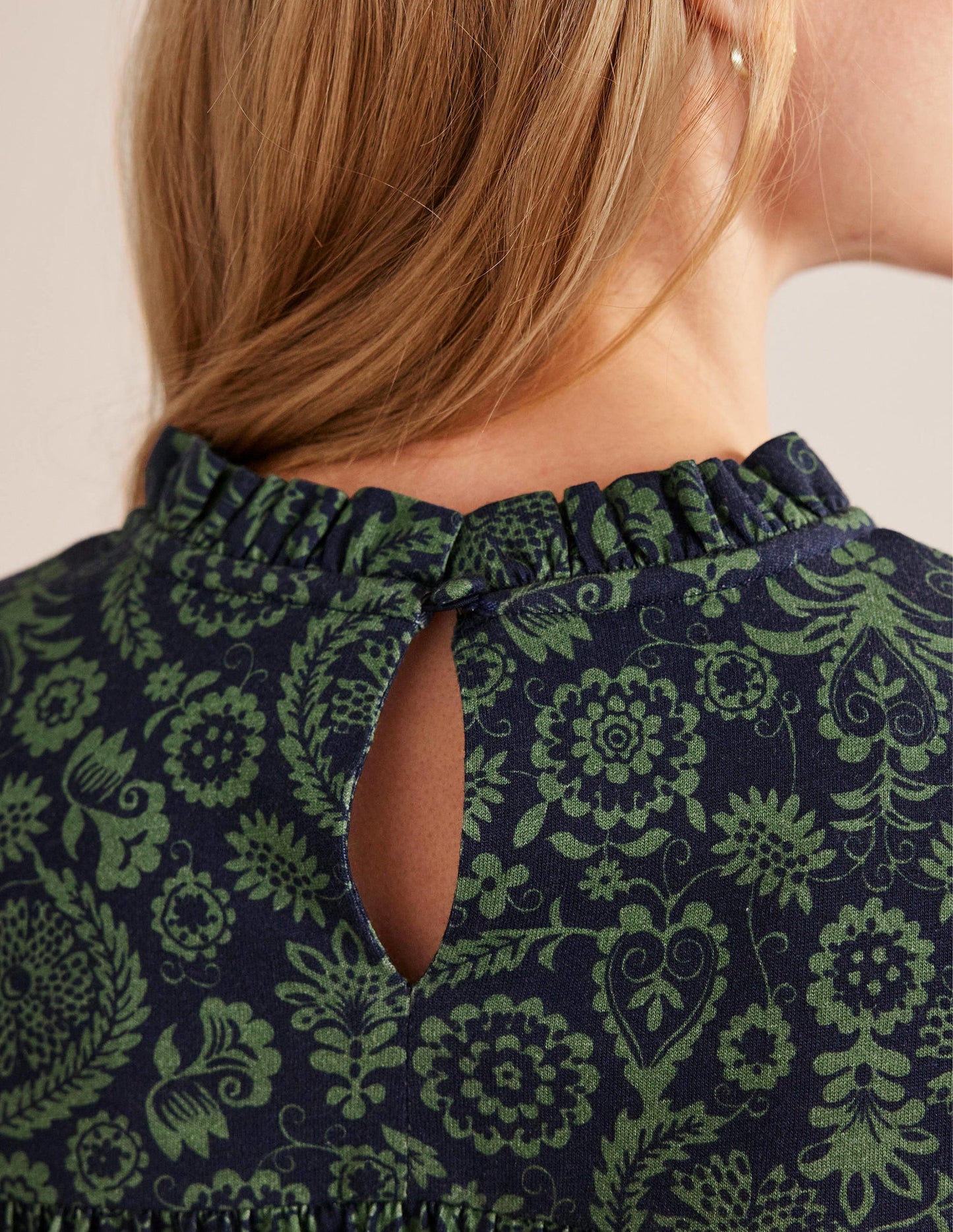 Easy Yoke Mini Jersey Dress-Broad Bean, Tropic Charm