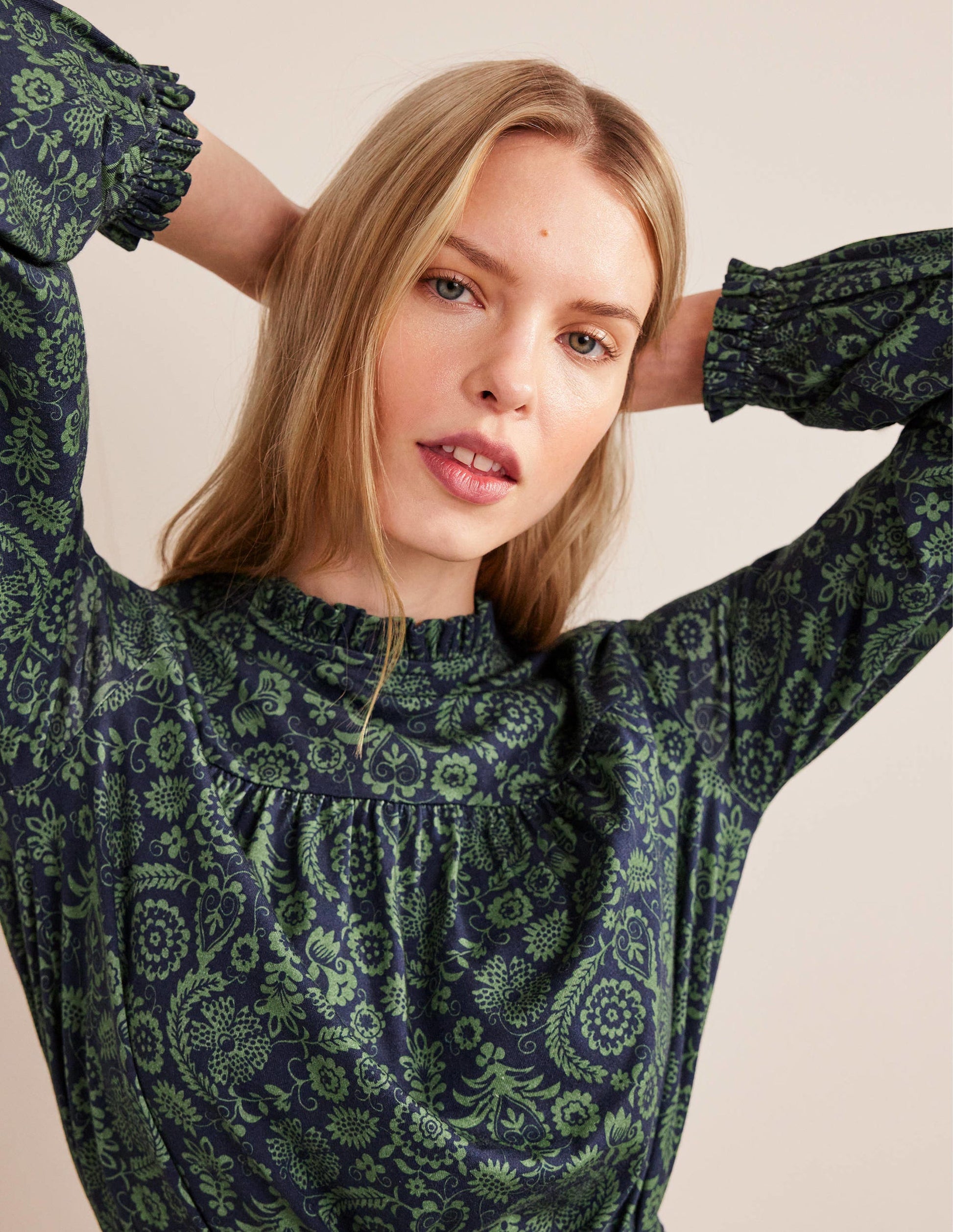 Easy Yoke Mini Jersey Dress-Broad Bean, Tropic Charm-5