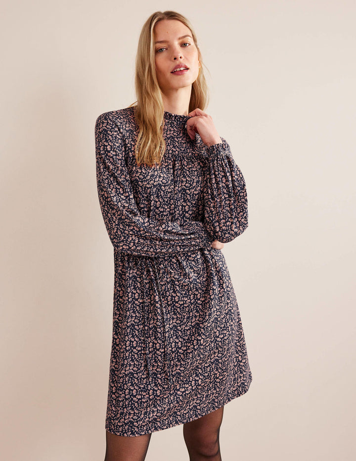 Easy Yoke Mini Jersey Dress-French Navy, Poppy Petal