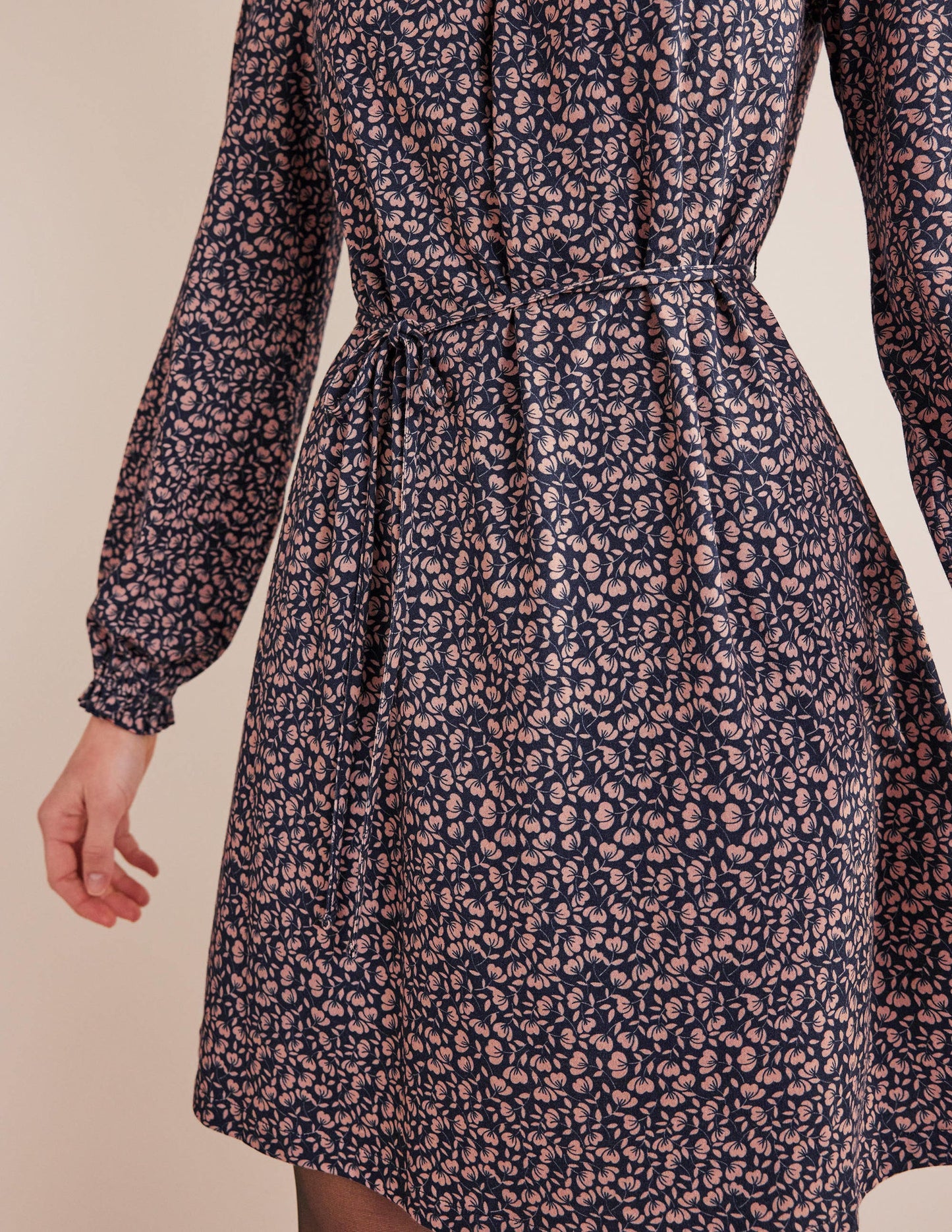 Easy Yoke Mini Jersey Dress-French Navy, Poppy Petal