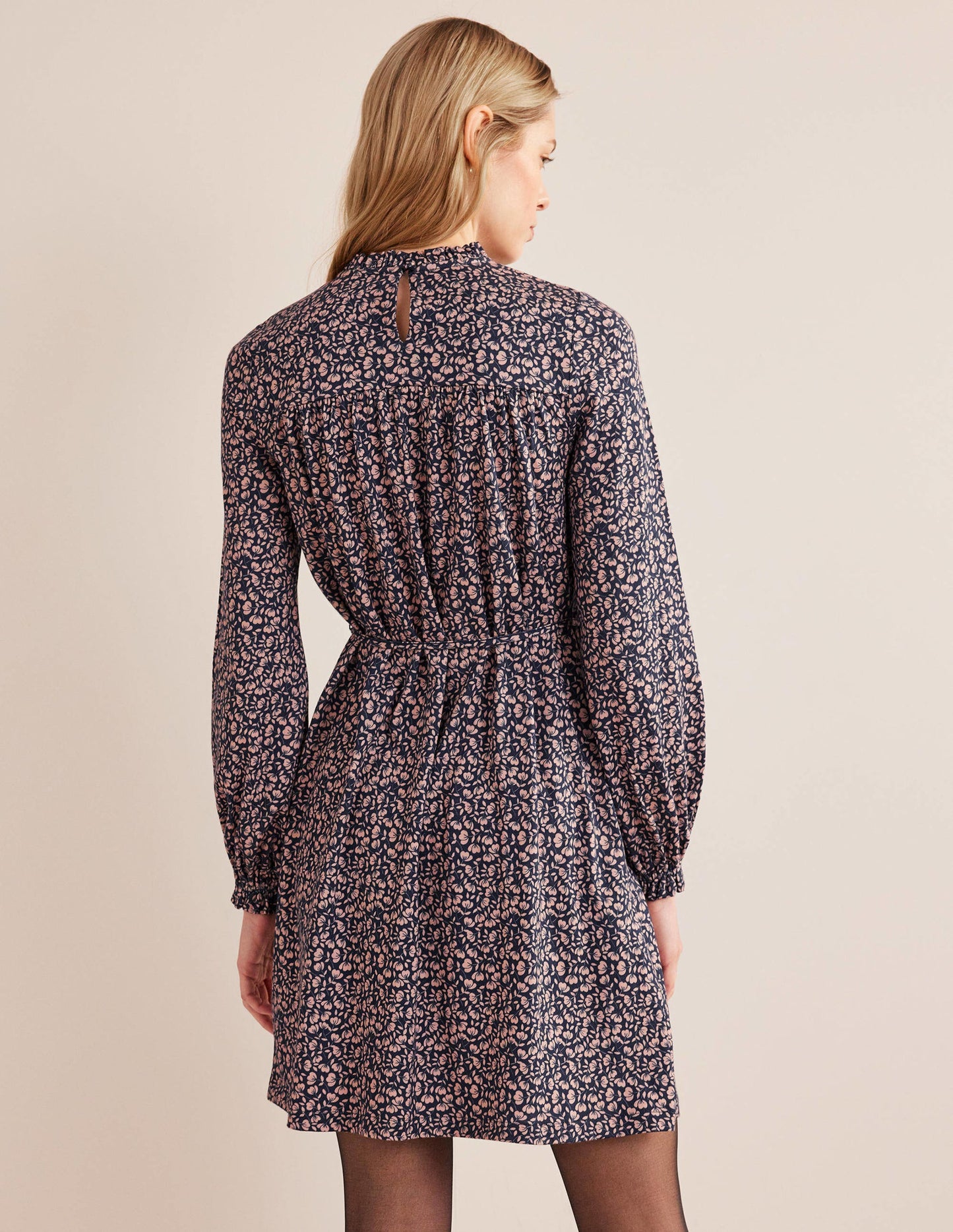 Easy Yoke Mini Jersey Dress-French Navy, Poppy Petal