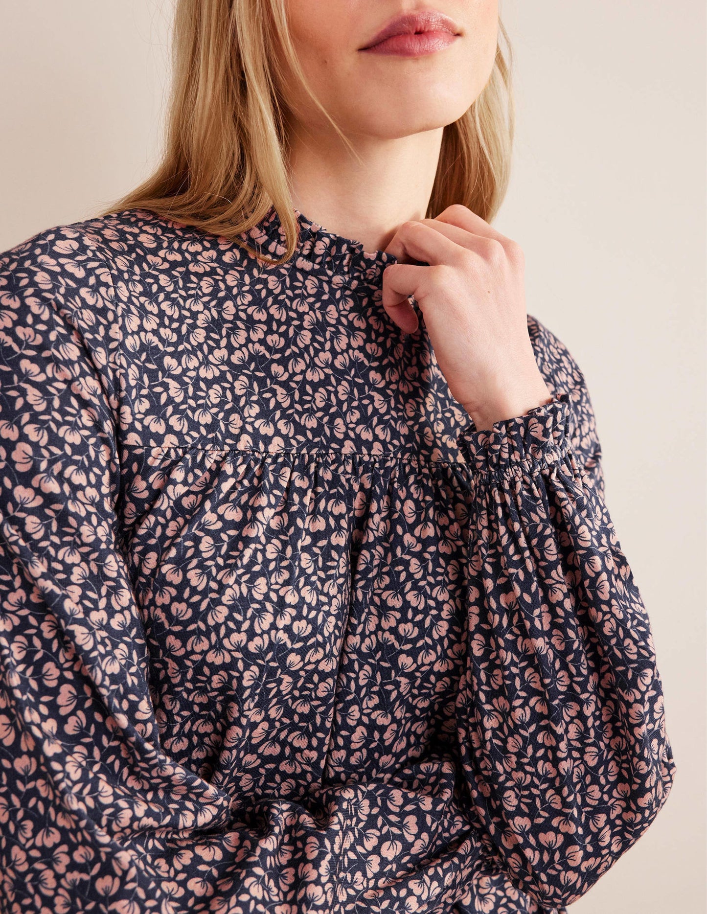 Easy Yoke Mini Jersey Dress-French Navy, Poppy Petal