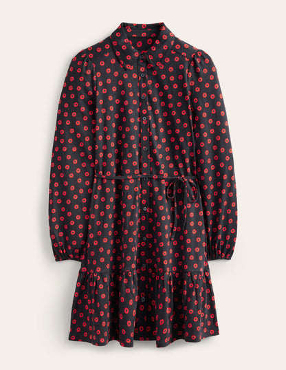 Tiered Jersey Shirt Mini Dress-Black, Petunia Bud-6