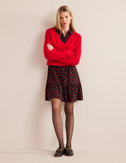 Tiered Jersey Shirt Mini Dress-Black, Petunia Bud-5