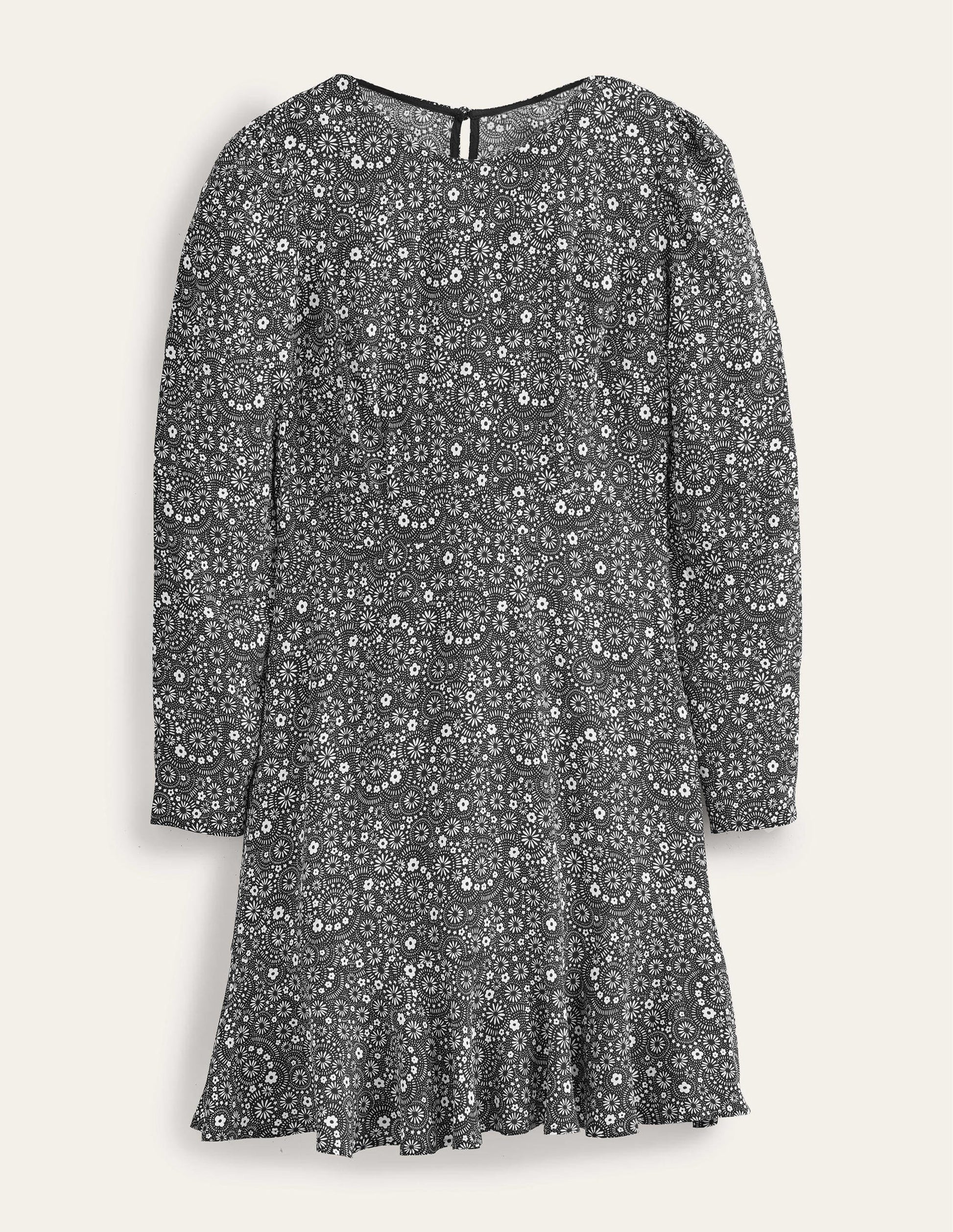 Long Sleeve Flippy Mini Dress-Black, Dotty Daisy-6